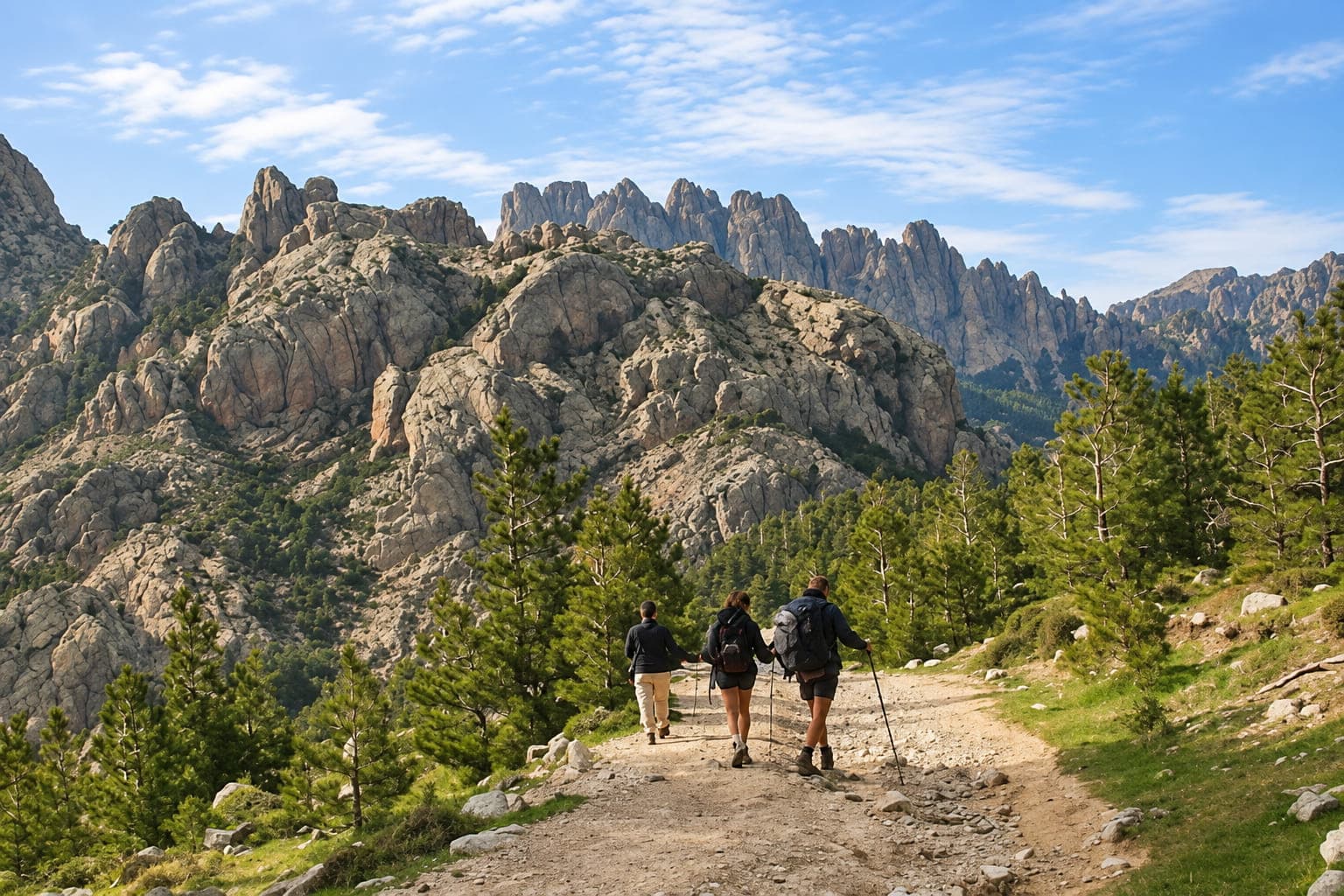 Randonneurs sous les aiguilles de Bavella