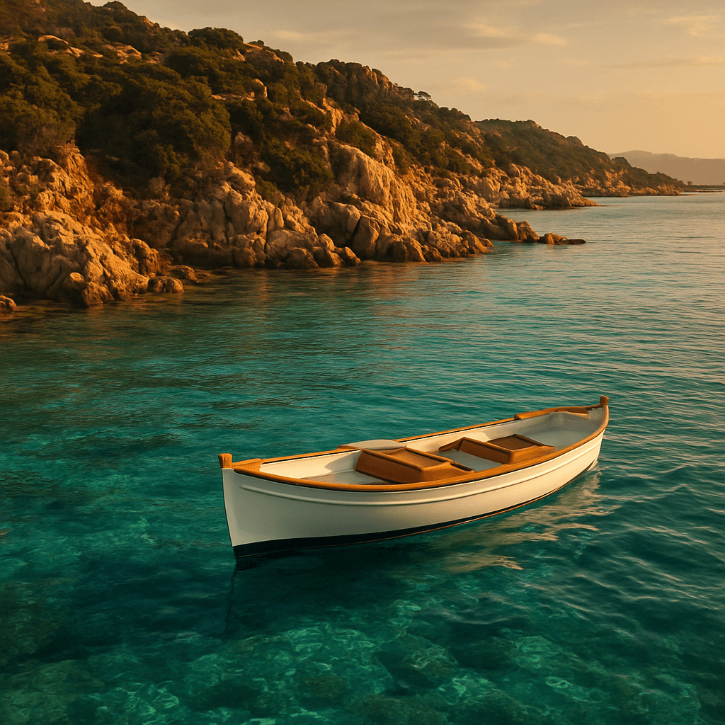 Bateau sur la mer turquoise près de Porto-Vecchio