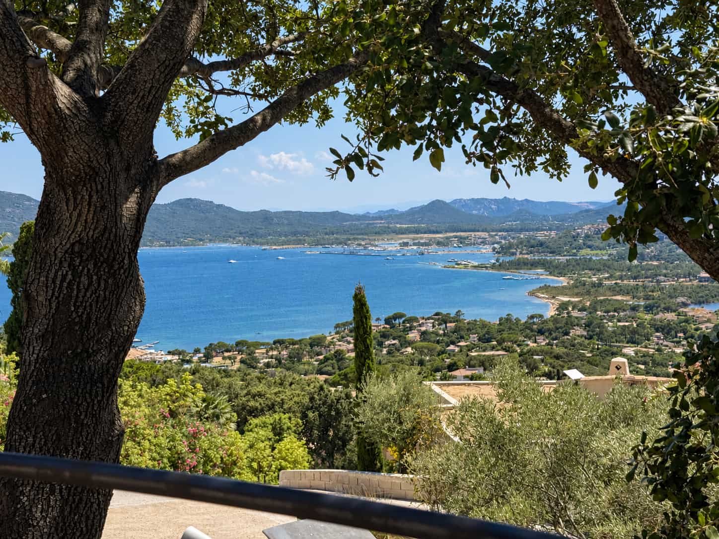 El golfo de Porto-Vecchio visto desde el jardín, bajo los robles